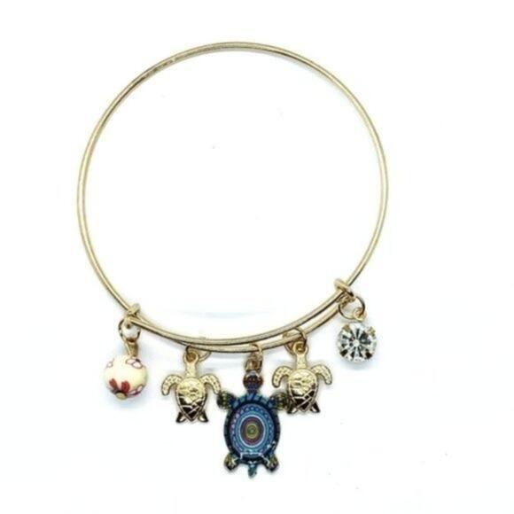Beaded Sea Turtle Charm Colorful Bangle Bracelet - Picture 3 of 8